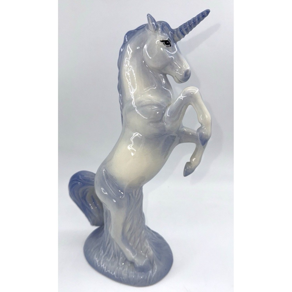 Unicorn‎ Rearing Up Figurine Statue Porcelain Pottery 11 1/2" Tall Blue & White
